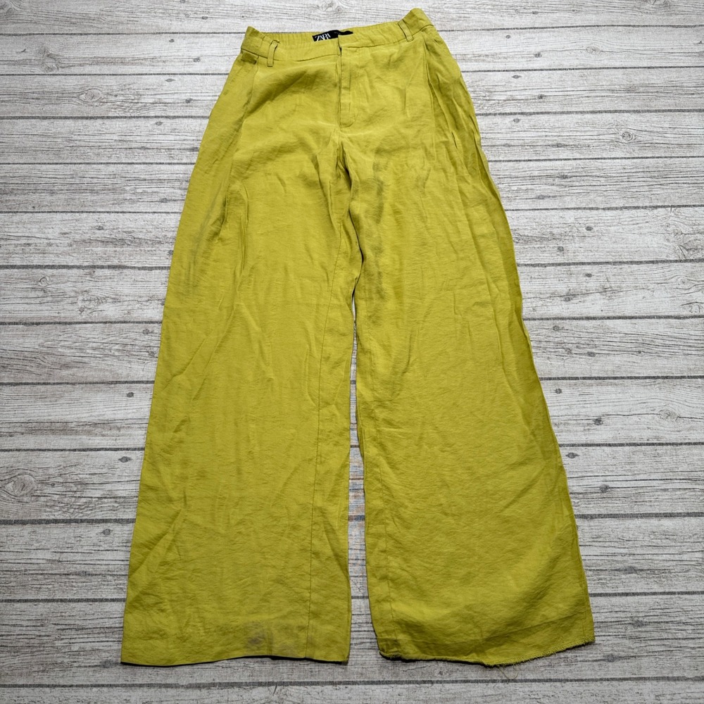 Zara Pants Women's Small Chartreuse High Rise Wide Leg Baggy Fit Trousers Summer